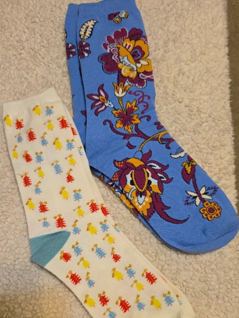 Talbots Women's Floral & Pattern Crew Socks - Blue & Cream